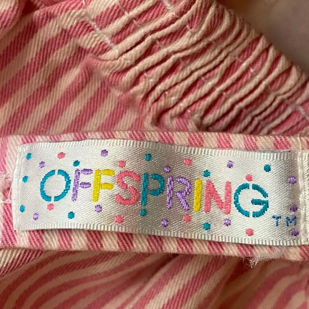 Vtg 80s 90s Offspring Playsuit Jumper Romper Girls 24M Pink Stripe Tulips Cotton